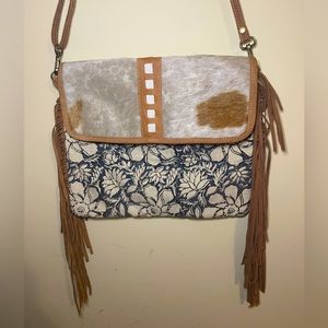 Genuine Cowhide leather Crossbody Purse with Leather Fringe